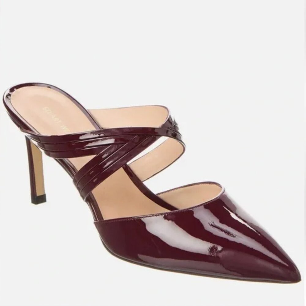 NIB Stuart Weitzman Patent Leather Cabernet Cutout Mule